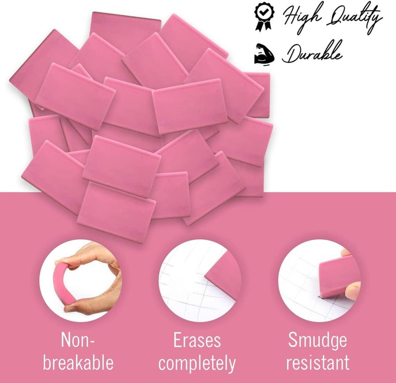 EXTRIC Pink Erasers, 60 Count, Latex Free Eraser for Kids, Square Eraser, Erasers Bulk for School Supplies, Art, and Office Use - Image 4